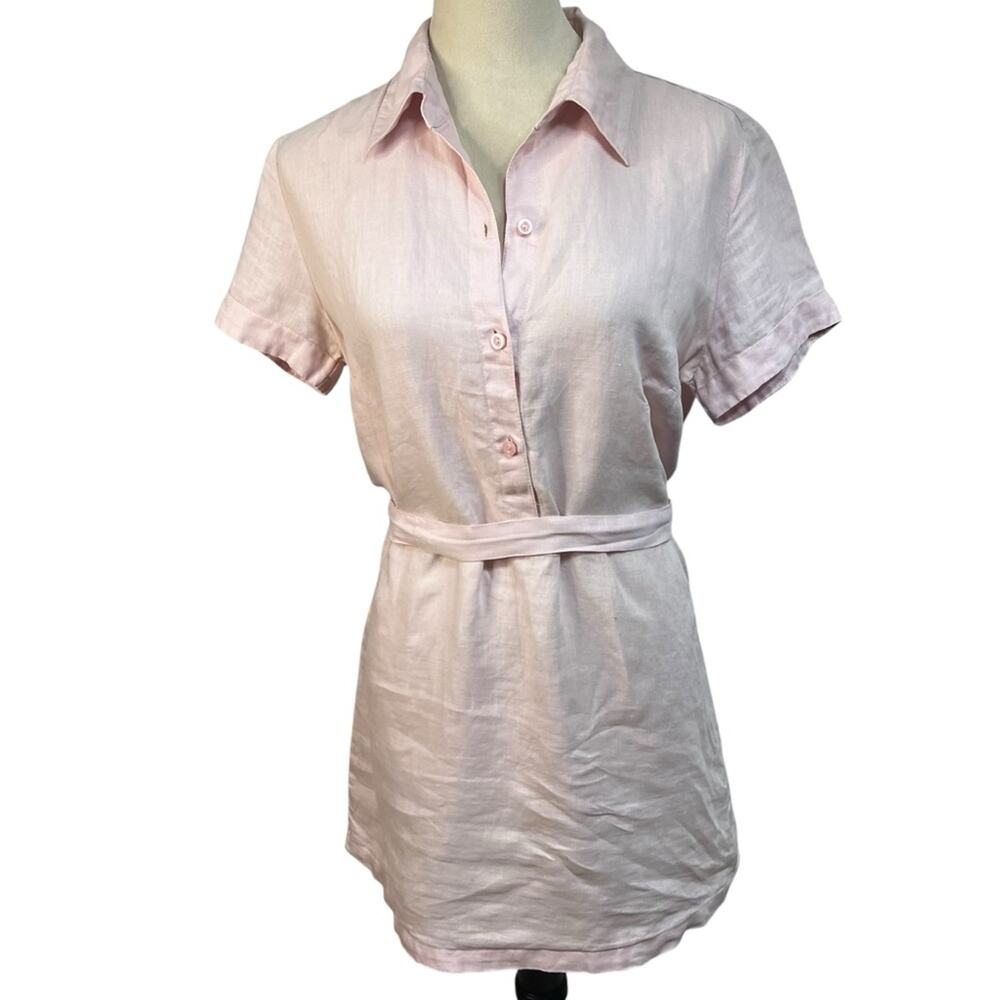 Yessica 100% Linen Petal Pink Shirt Dress | EU 40 Size Medium | Tie Waist